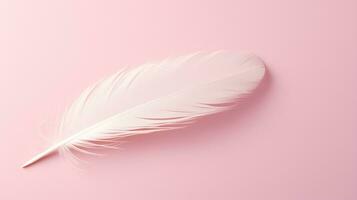 AI generated white feather on a pale pink background photo