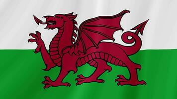 Wales Waving Flag. Welsh Realistic Flag Animation. Seamless Loop Background video