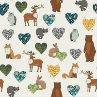 seamless vector pattern with animals and hearts