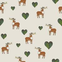 deer and hearts seamless vector pattern on a beige background