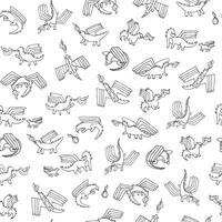 Dragons flying with fire. Seamless vector pattern for textile and decoration