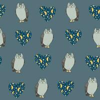 owls and hearts seamless vector pattern