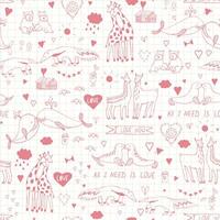 Valentine's day love doodle objects  seamless pattern. vector