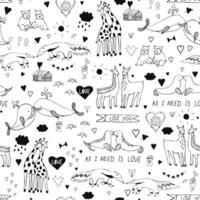 Valentine's day love doodle objects  seamless pattern. vector