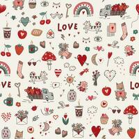 Valentine's day love doodle objects  seamless pattern. vector