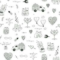 Valentine's day love doodle objects seamless pattern. vector