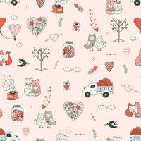 Valentine's day love doodle objects seamless pattern. vector