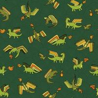 Dragons flying with fire. Seamless vector pattern for textile and decoration