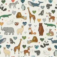 seamless vector pattern with animals and hearts