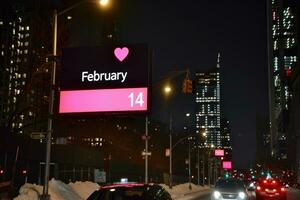 AI generated Valentines day theme with light text on billboard. Generative AI photo