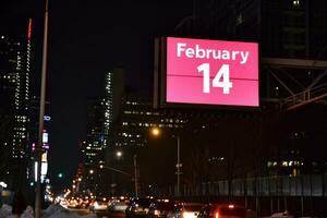 AI generated Valentines day theme with light text on billboard. Generative AI photo