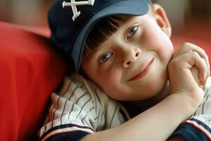 ai generado retrato de un linda contento niño con abajo síndrome sonriente. hermosa humano, generado ai foto