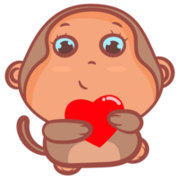 pequeño mono participación un rojo corazón dibujos animados gesto png