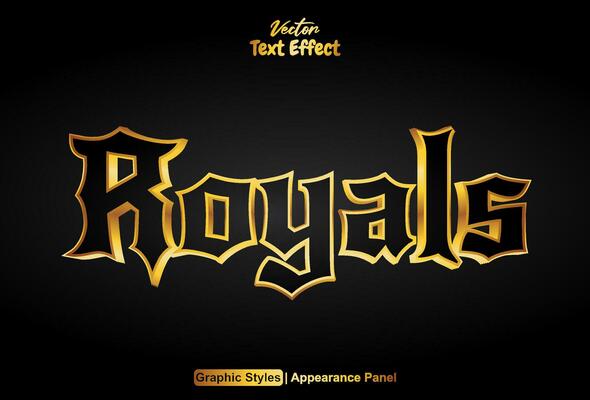 royals text effect with gold color graphic style and editable.