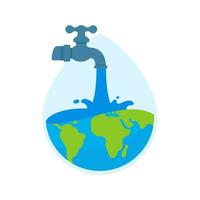 Faucet with water drops falling on the earth Water resource conservation concept vector