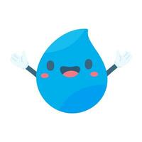 Cute water drop cartoon characters in various poses Providing knowledge to reduce water use vector