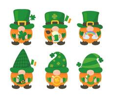 Gnomes with long orange beards carry good luck charms. St. Patrick's Festival elements vector