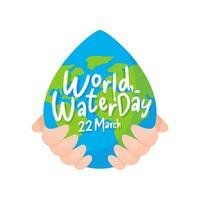 Earth and water drops. Concept of awareness of economical water use on World Water Day. vector