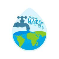 Earth and water drops. Concept of awareness of economical water use on World Water Day. vector