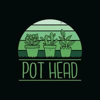 Pot Head Plant Lover T Shirt. Gardener Gardening T Shirt Design. vector