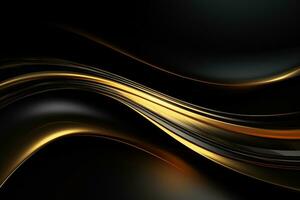 AI generated The abstract background looks like a liquid black contrasting with gold, looking luxurious. photo