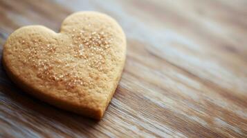 ai generado en forma de corazon galletas en un de madera antecedentes. selectivo enfocar. foto