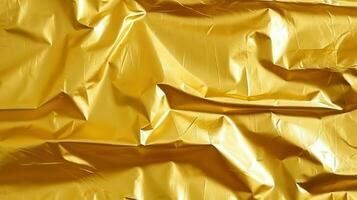 AI generated Golden Foil Gold Background Abstract Crumpled Gold Foil Paper photo