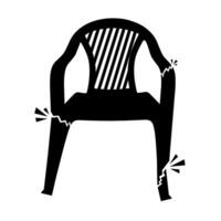 Vector silhouette of cracked chair on white background. Wooden benches that are no longer suitable for use and are dangerous.