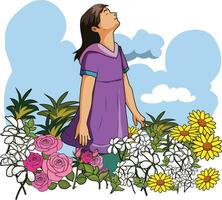 girl enjoying nature vector illustration