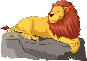 Fierce lion sitting on a rock and looking at the side vector