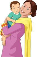 Cute mother and child smiling happily vector