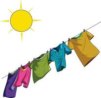 Clothes drying on a rope in the sunlight vector