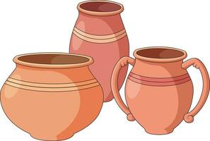 Different types of clay pots vector