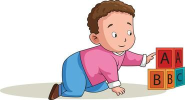 Cute little kid playing with a puzzle vector