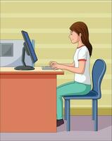 Girl working on computer vector