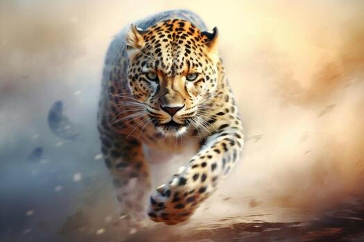 AI generated Close up of a roaring leopard isolated of transparent background. generative ai photo