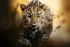 AI generated Close up of a roaring leopard isolated of transparent background. generative ai photo