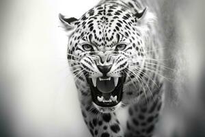 AI generated Close up of a roaring leopard isolated of transparent background. generative ai photo