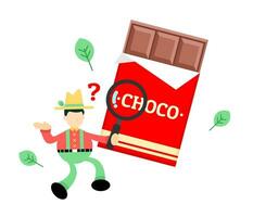 farmer man agriculture and chocolate candy bar snack cartoon doodle flat design style vector illustration