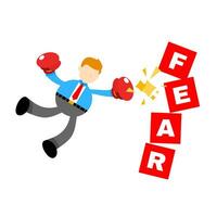 businessman worker struggle punch fear word box cartoon doodle flat design style vector illustration