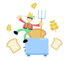 farmer man agriculture and bread toast maker cartoon doodle flat design style vector illustration