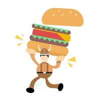 barbarian viking and eat burger fast food cartoon doodle flat design style vector illustration