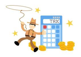 cowboy america and calculator finance money tax cartoon doodle flat design style vector illustration