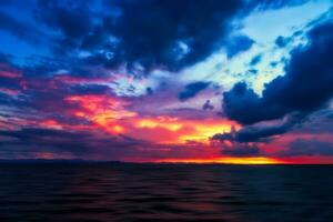 Full color cloud of twilight sky at the lake. photo