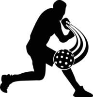 A black vector of a pickleball player. A color is used in this vector.