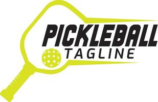 A logo for the sport of pickleball. Where you can give the text of your choice in addition to the title tagline. It is made for all ages and people. vector