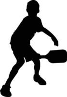 A black vector of a pickleball boy player. Black color is used in this vector. You can change the color if you want.