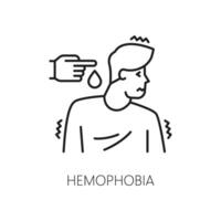 Human hemophobia phobia, mental health line icon vector