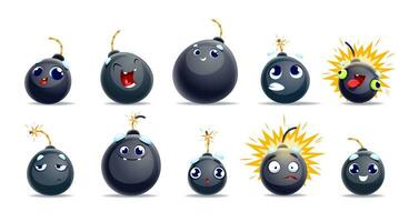 Cartoon bomb characters with wick or fuse set vector