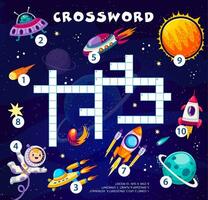 Crossword quiz game with space planets, characters vector